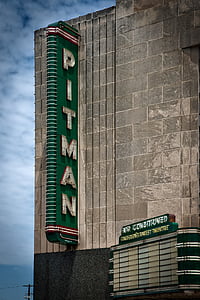 Pitman Színház, Színház, jel, Fényújság, régi, Landmark, történelmi