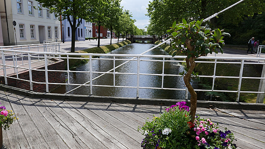 papenburg germany, city, pedestrian zone, tourism, bridge, channel, canal