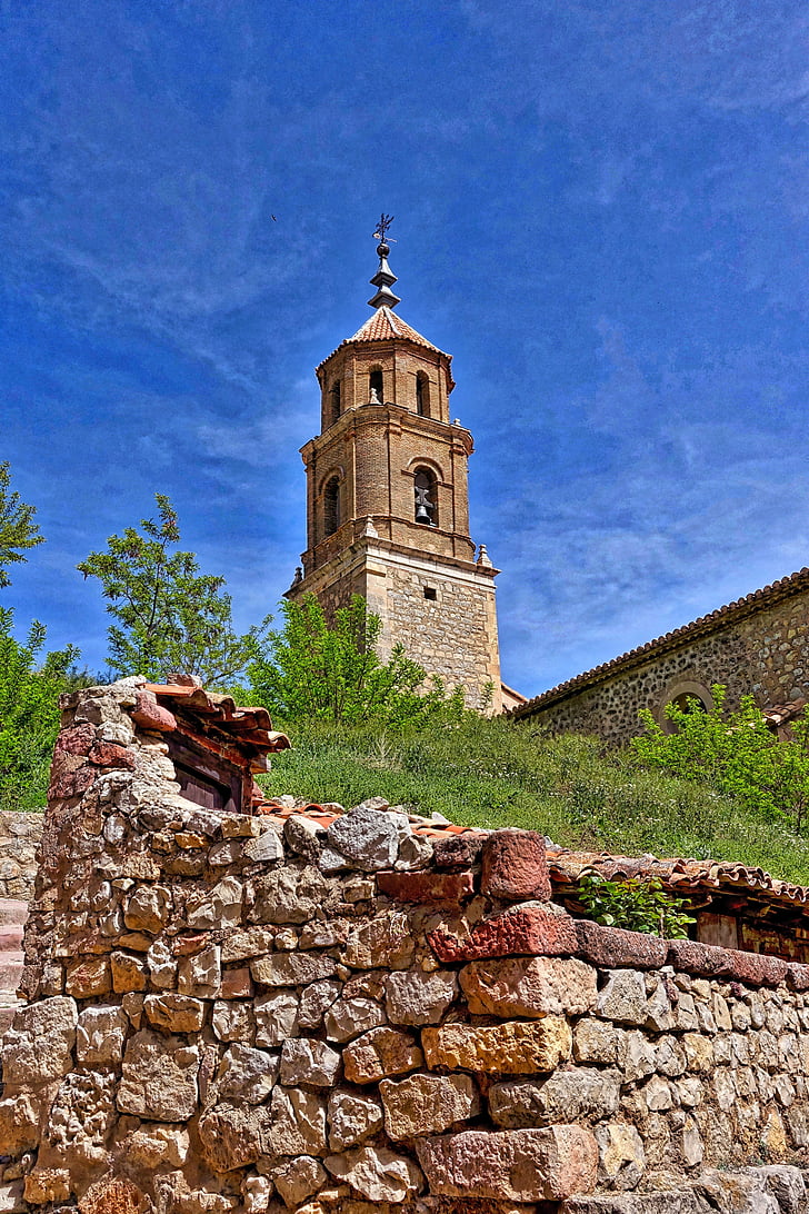 Iglesia, Spire, Albarracin, Scenic, paisaje, tradicional