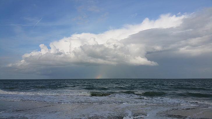 Coast, Sea, pilvet, Ilmastointi, Rainbow, aallot, Zealand