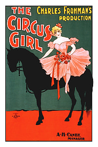Цирк девушки, Винтаж, Плакат, девочка, Цирк, лошадь, развлечения