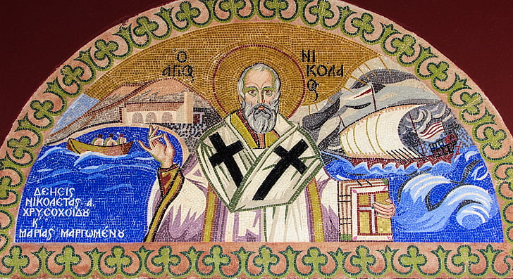 Ayios nikolaos, Saint, mosaikk, kirke, ortodokse, Hellas, Volos
