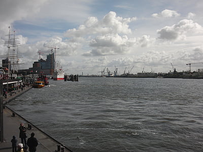 Hamburgas, uosto, vandens, debesys