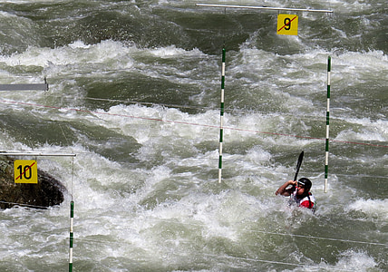 kayak, canoeing, water sports, water, action, target, slalom