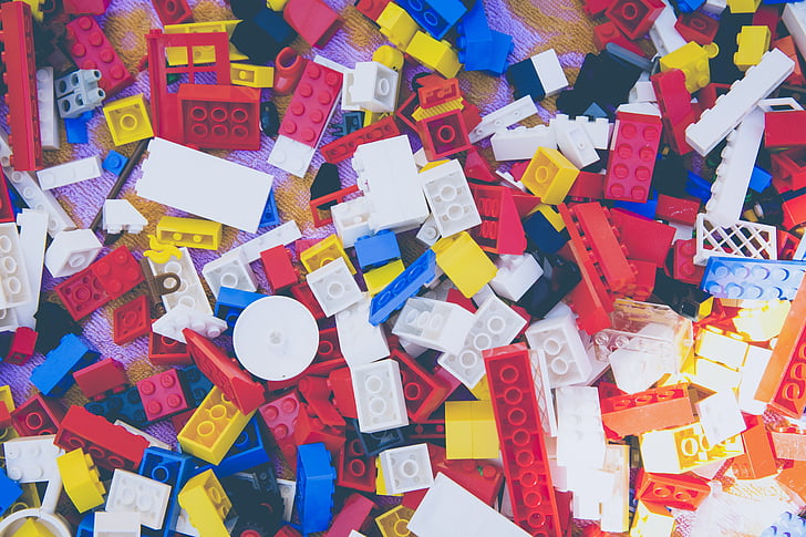 Lego, jugar, construir, mòdul, colors, nombre, molts