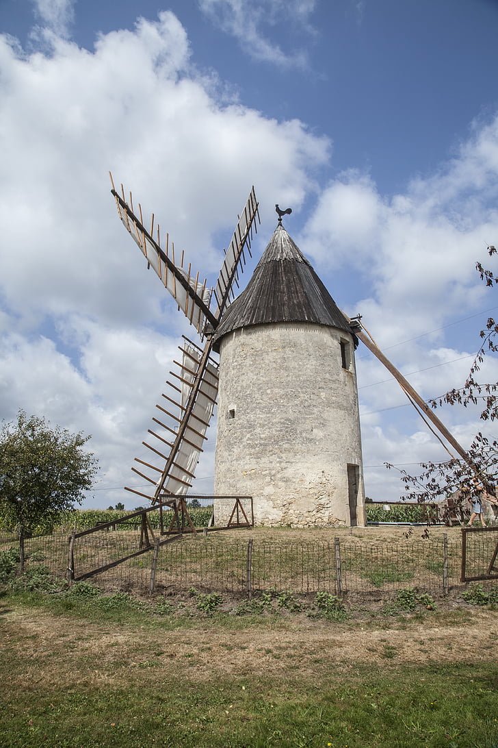 Molí de vent, Saint-émilion, cel, gra, farina, Turisme, França