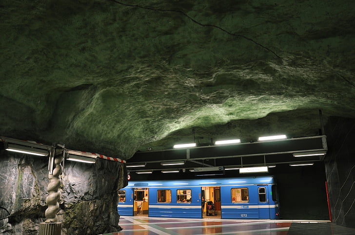subway, station, train, transportation, underground, ceiling, cave