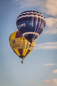 Verão, heissluftballon passeio, lazer, balão de ar quente, voando, aventura, céu