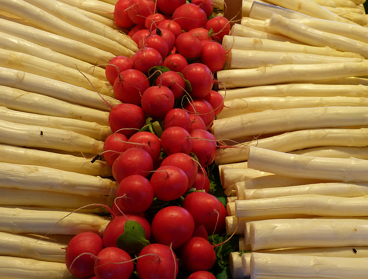 หน่อไม้ฝรั่ง, radishes, กิน, ตลาดผัก, ผัก, การเก็บเกี่ยว