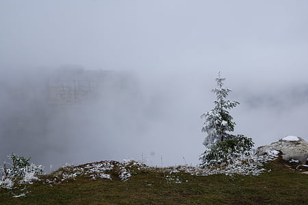 Creux du van, bjerge, afgrunden, Schweiz, Cliff, tåge, hvid