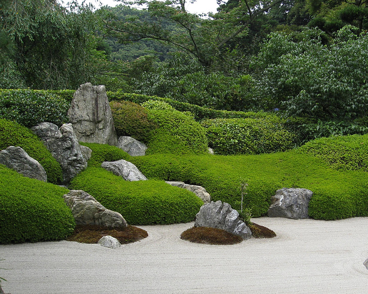 Zen, Сад, Япония, камень, песок, Природа, Буддизм