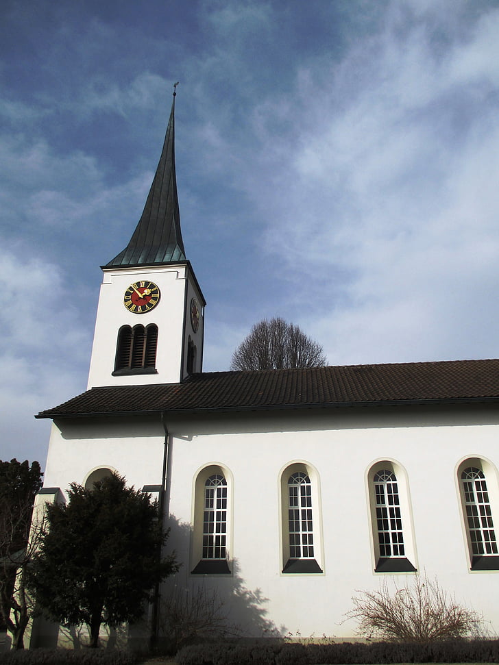 cerkev, stolp, hauptwil, stolp z uro, arhitektura, fasada, okno