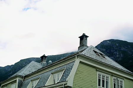 balta, žalia, medinis, namas, struktūra, stogo, langas