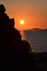 Korsika, saulriets, jūra, vakara debesis, daba, vakara blāzma