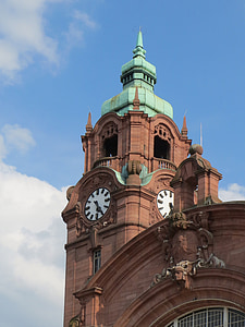 Stasiun utama, Wiesbaden, Stasiun Kereta, eksterior, Menara, Clock, fasad