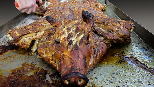 suckling pig, fry, meat, pork, eat, pig, barbecue