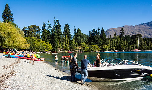 Jezioro wakatipu, Queenstown, Nowa Zelandia, krajobraz, niebo, góry, sceniczny