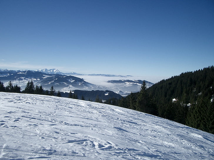 Vorarlberg, pozimi, sneg, pogled, Bodensko jezero, hochaedrich, turno skiiing