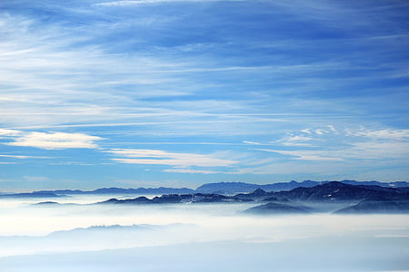 sky, blue, mountain, cloud, fog, beauty in nature, cloud - sky