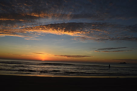 Beach, Napkelte, o, óceán, tenger, naplemente, természet