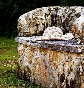 klobúk, Soledad, banka, kameň, Záhrada, rustikálne