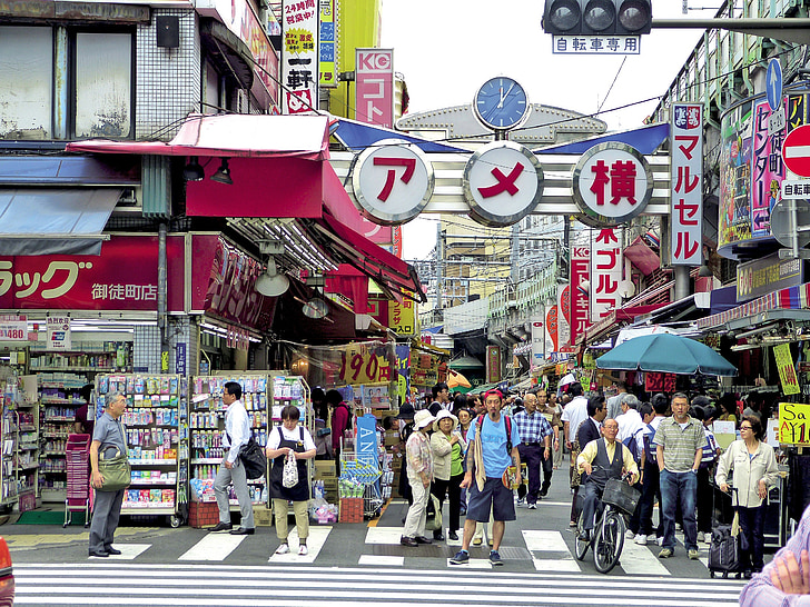 Japan, Ueno, Japanisch, Straße, Zeichen, Shop, Menge