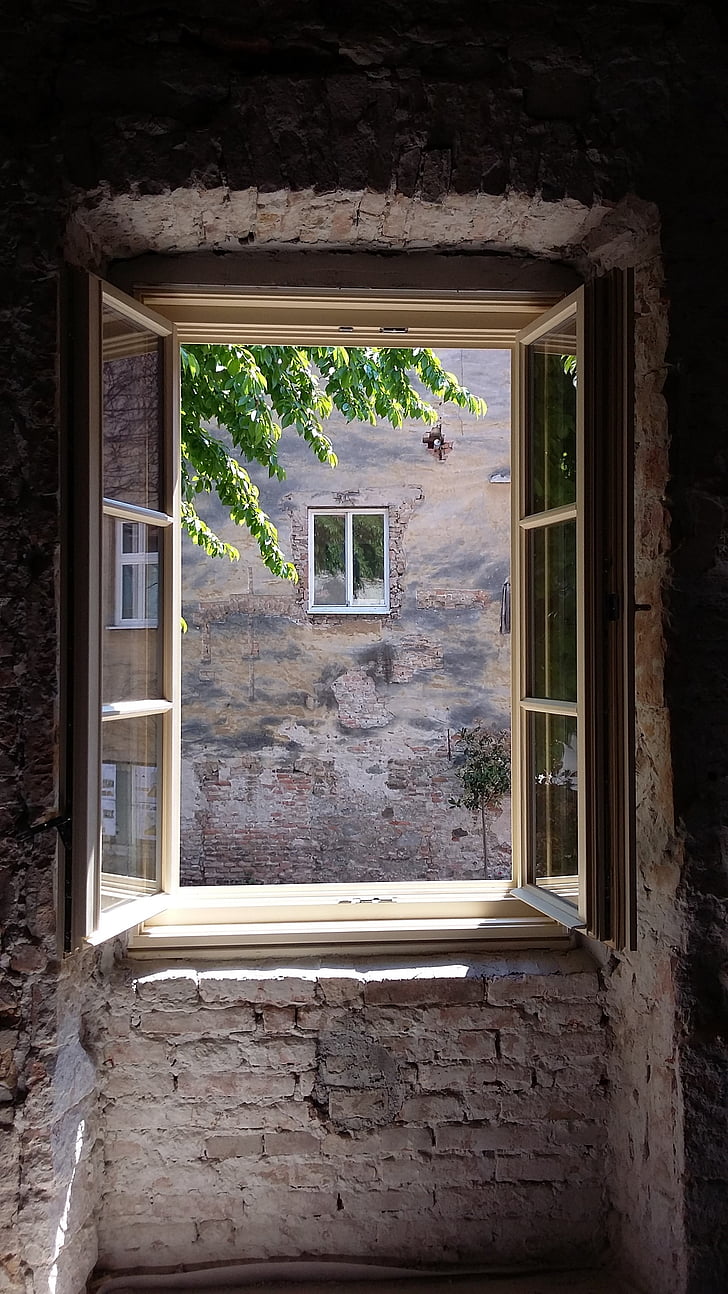 jendela, di jendela, Buka, lama, rumah, arsitektur, eksterior bangunan