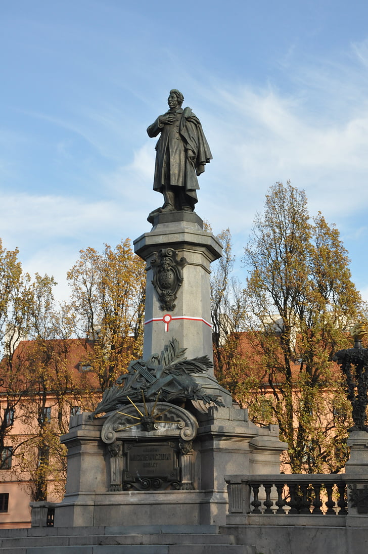Adam mickiewicz, Varsóvia, Monumento, escultura, Outono, Polônia