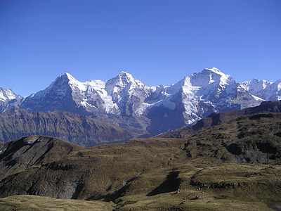 Eiger, монах, девственница, горы, Гринденвальд, Зима, Швейцария