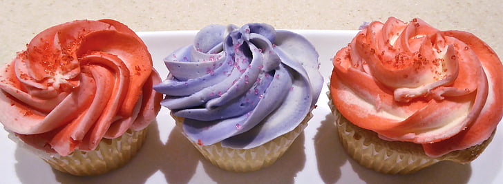 cupcakes, bolo de esponja, cores decorativas, açúcar, sobremesa, comida
