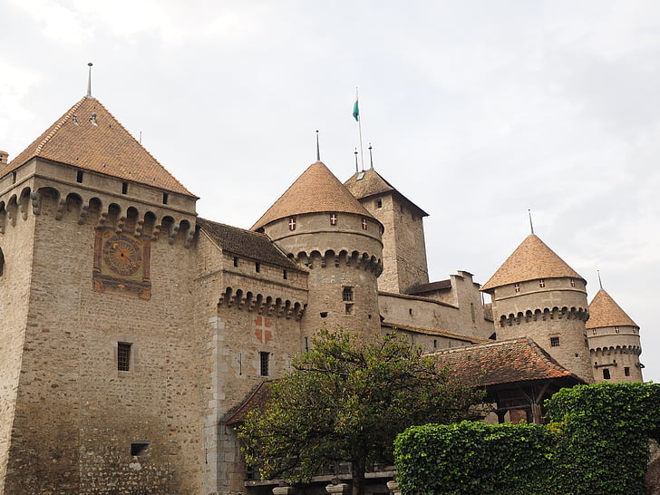 Castle, Chillon vár, Chillon, Veytaux, Wasserburg, a Genfi-tó, Svájc