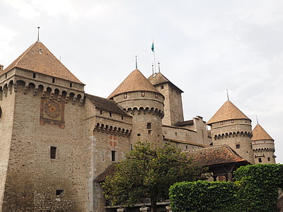 slott, Chillon castle, Chillon, Veytaux, Wasserburg, Genèvesjön, Schweiz