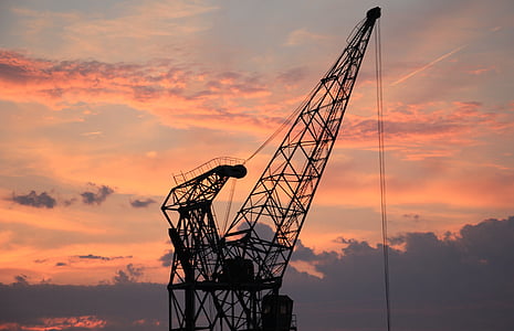 Pelabuhan crane, matahari terbenam, langit, awan, industri, Port, suasana hati