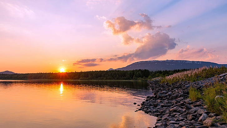 закат, озеро, берег, nature, sunset, lake, landscape