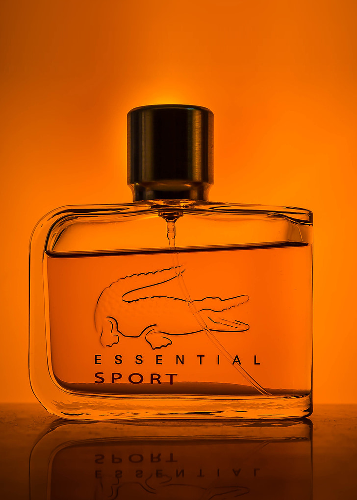 bottle, perfume, odor, lacoste, view, light, orange