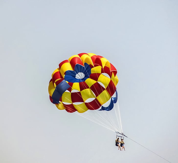 парашут, парапланеризъм, цветове, балон, небе, спорт, дейност