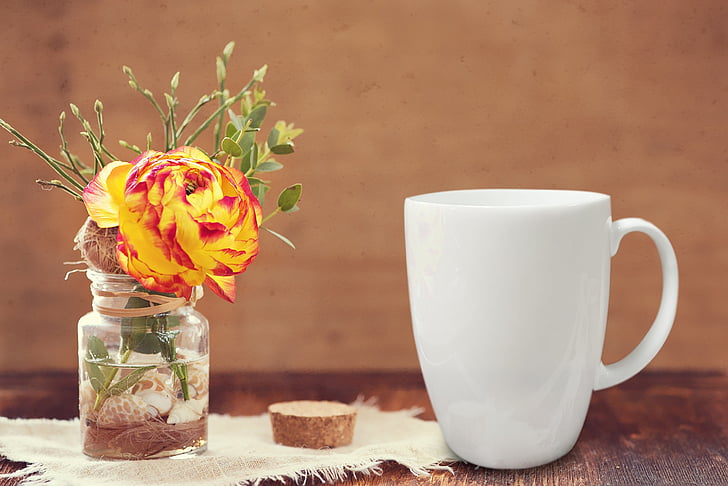 flower, vase, mug, decoration, bright, floral, white