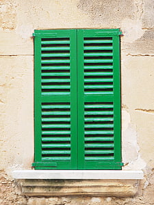obturador, verde, Casa, edifício, janela, fechado