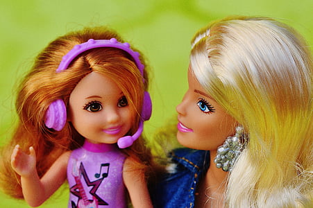 Barbie, dukke, mamma, barn, hodetelefoner, musikk, jenter leker