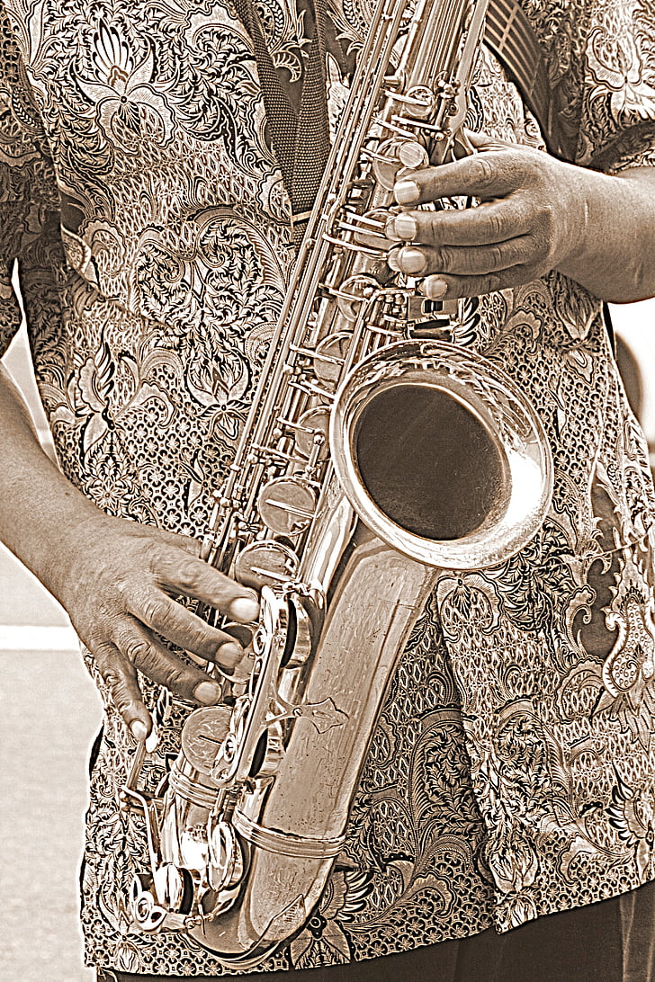 musisi, Sepia, Afrika, Afrika Selatan, saksofon, tangan manusia, orang-orang
