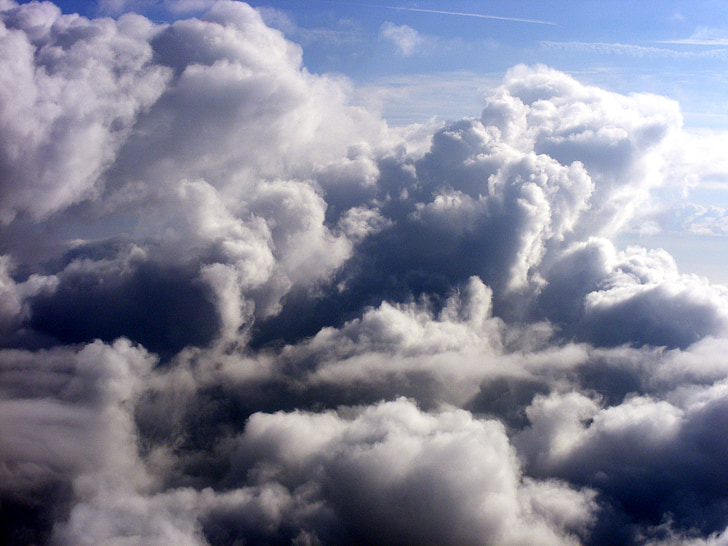 núvol, cel, blanc, avió, dia, la boira