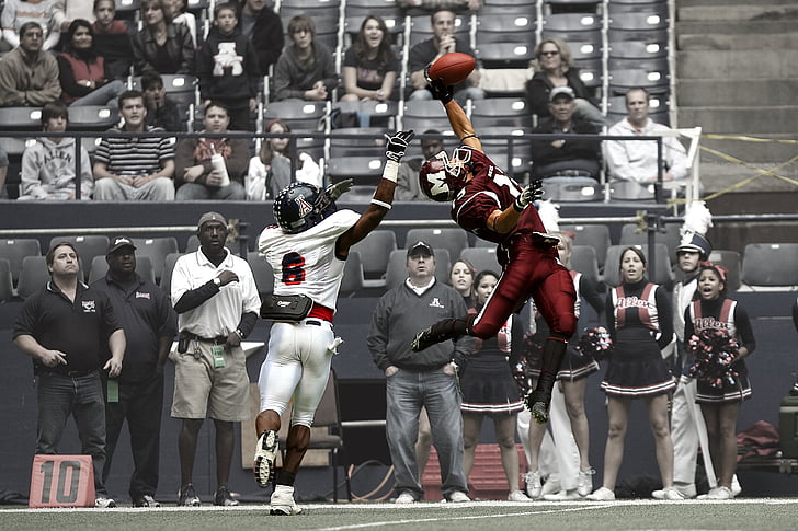 football, players, action, game, reception, receiver, acrobatic