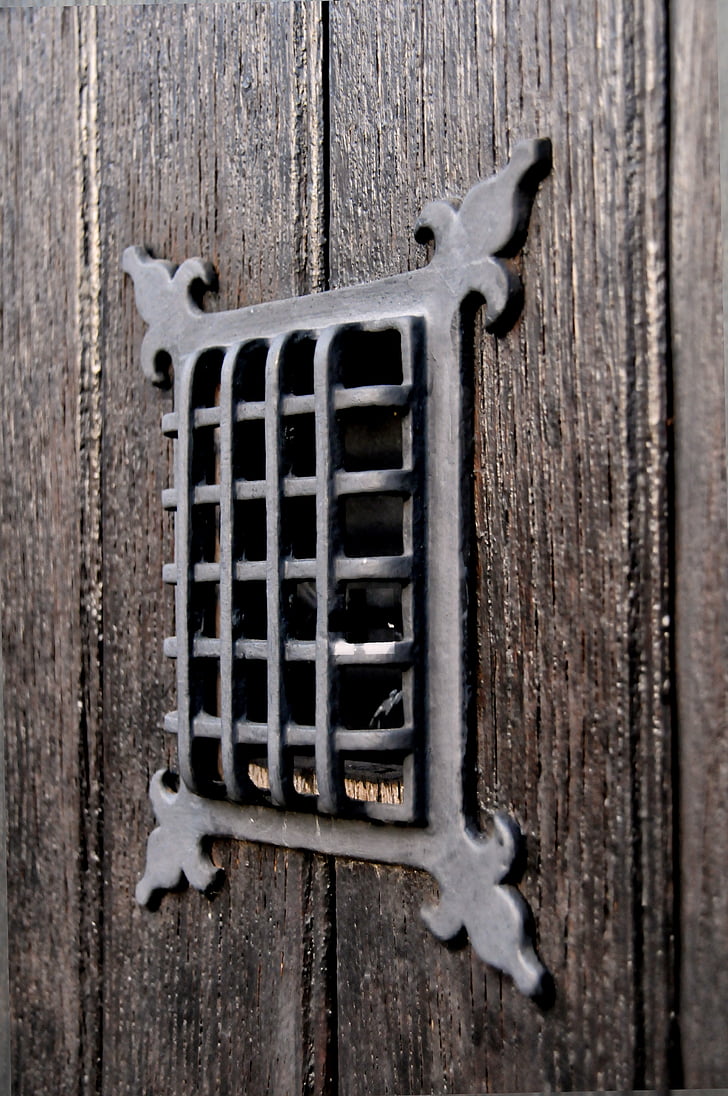 porta, Judas, vista, griglia, legno, ex, medievale