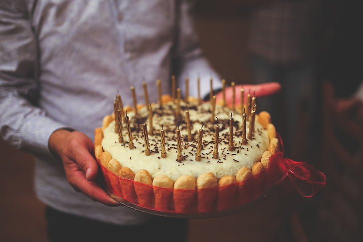 pastís, aniversari, Pastís d'aniversari, pastís, espelmes, aliments, dolç