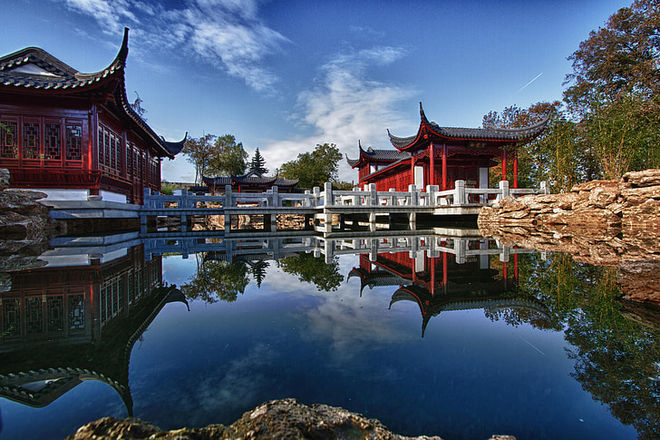 jardin japonais, étang, détente, Koi, l’Asie, étang à poissons, Chine - Asie du sud-est