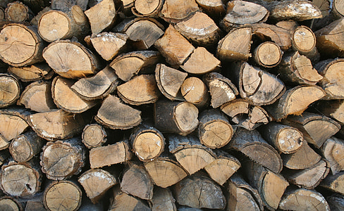Drewno kominkowe, stos, drewno, posiekane, Cięcie, suszenie, kupie