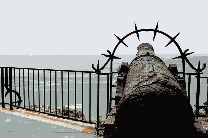 Mar, pistola, fortalesa, fa poc, Costa, l'Outlook, vista sobre el mar