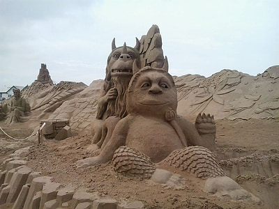 пісок, скульптура, Виставка, пляж, істота, міфічний, фантазія