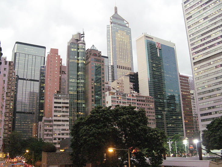 Hongkong, skyskrapere, bygninger, byen, skyline, bybildet, Urban