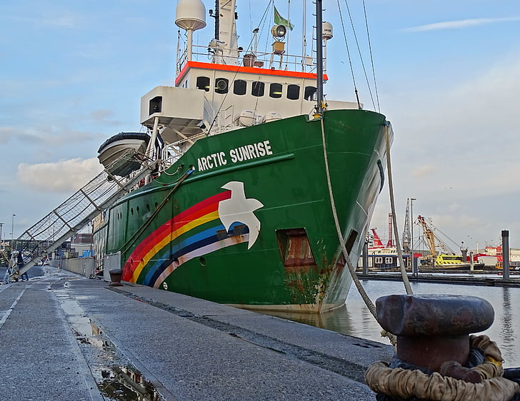 Greenpeace, båt, Arctic sunrise, hamn, Delfzijl